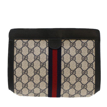 GUCCI EC Canvas Sherry Line Clutch Bag PVC Leather Navy Red