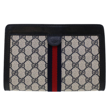 GUCCI EC Canvas Sherry Line Clutch Bag PVC Leather Navy Red