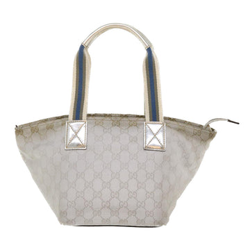 GUCCI EC Canvas Sherry Line Tote Bag Silver Blue gray 131223  yt974