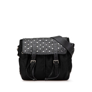 Prada Nylon Leather Studs Shoulder Bag
